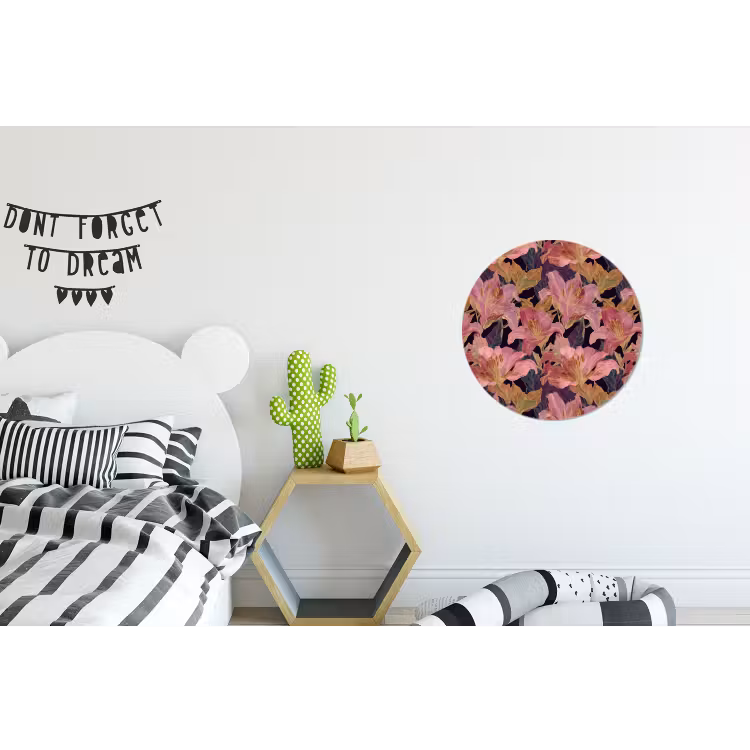 Lelies - Patroon - Roze - Goud Wandcirkel aluminium klein 190 -kinderkamer