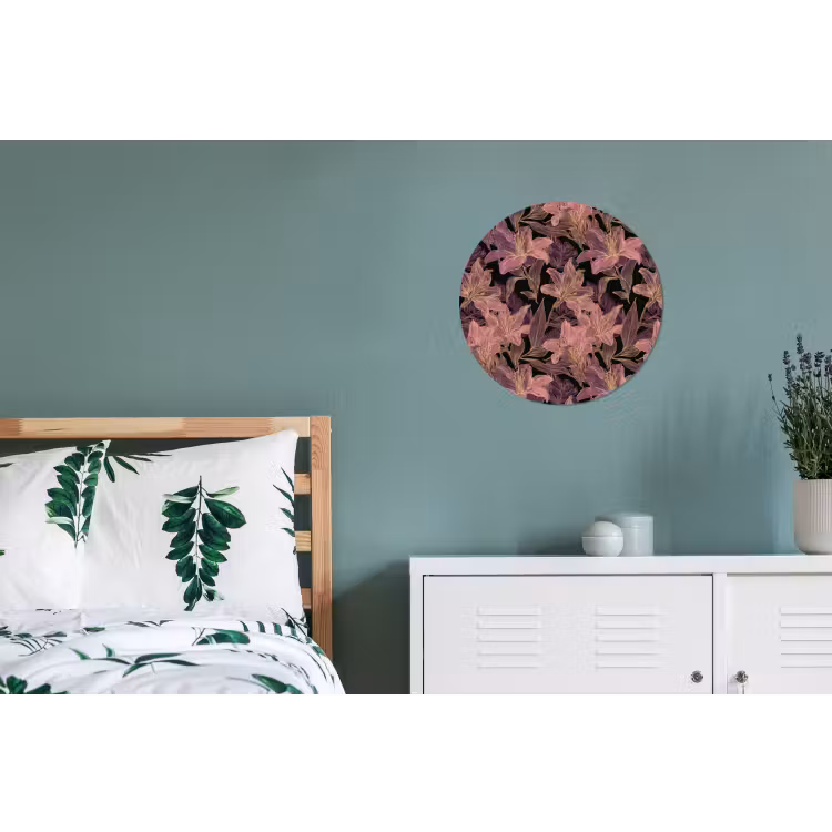 Lelies - Patroon - Paars - Goud Wandcirkel aluminium klein 190 -slaapkamer