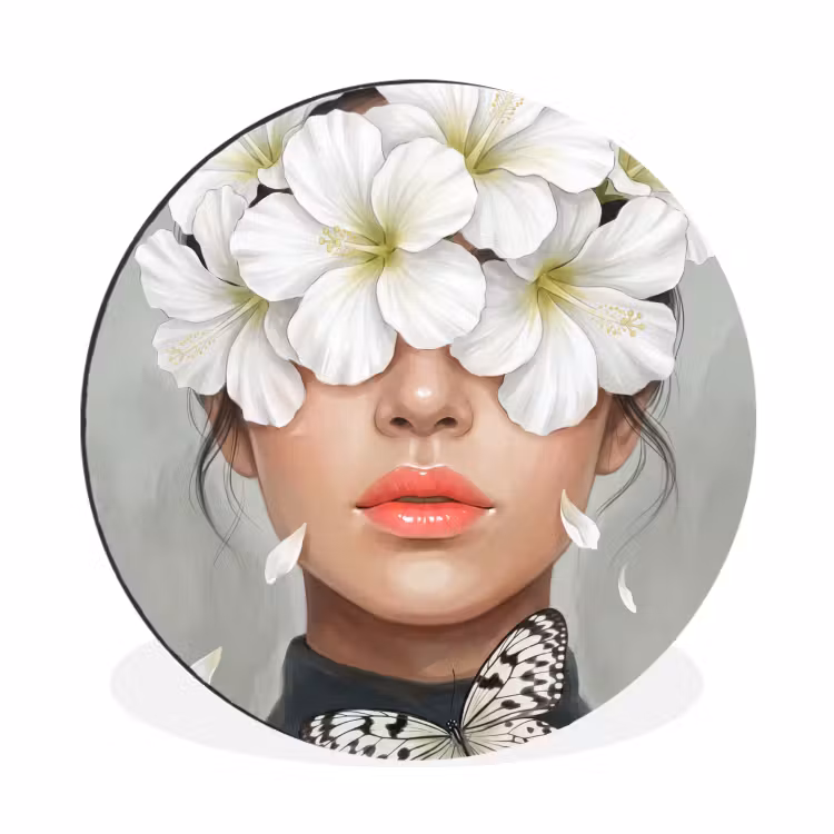 Lelies - Portret - Wit Wandcirkel aluminium klein -3d