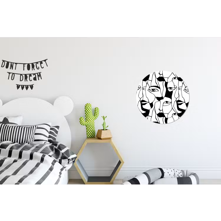 Lijnen - Gezichten - Zwart - Wit Wandcirkel aluminium klein 190 -kinderkamer