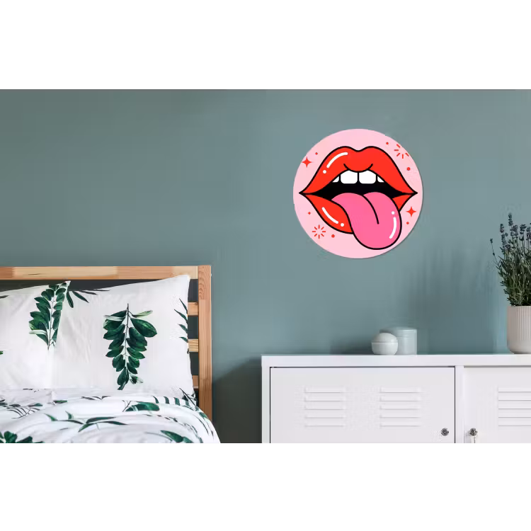 Lippen - Tong - Pop-art - Kleurrijk - Roze Wandcirkel aluminium klein -slaapkamer