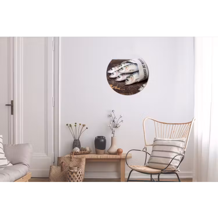 Wall circle - Aluminum - Little Sardine - newspaper - cutting board - Sardientje - krant - snijplank Wandcirkel aluminium klein