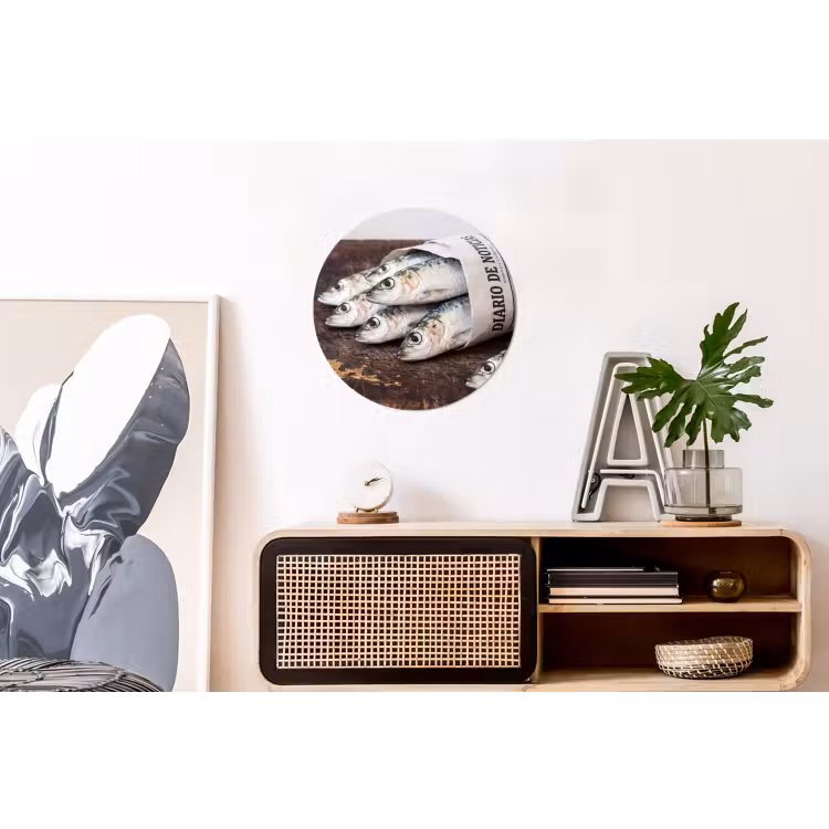 Wall circle - Aluminum - Little Sardine - newspaper - cutting board - Sardientje - krant - snijplank Wandcirkel aluminium klein