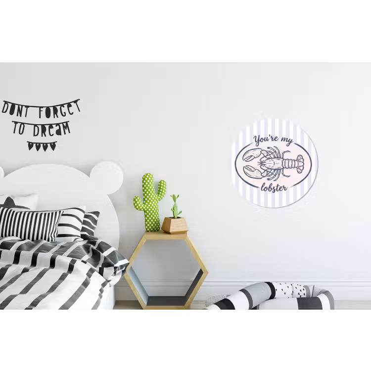Kreeft - Illustratie - Liefde - Blauw - Decoratie Wandcirkel aluminium klein -kinderkamer