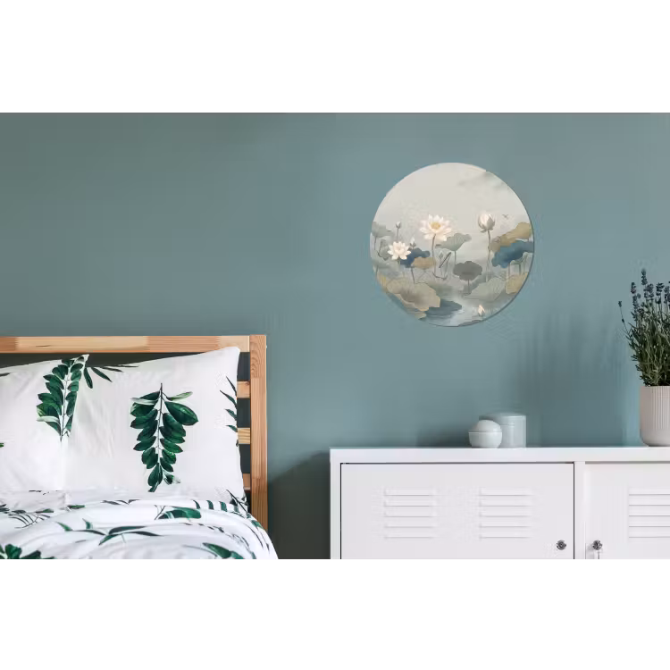 Lotus - Bloemen - Groen Wandcirkel aluminium klein -slaapkamer