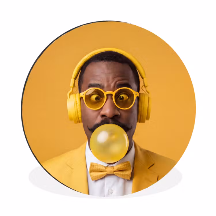 Man - Bubblegum - Portret - Geel - Modern Wandcirkel aluminium klein -3d