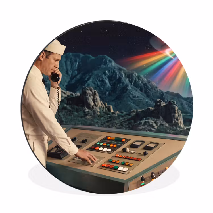 Wall circle - Aluminum - Man - Control Room - Beach - Man - Controlekamer - Strand Wandcirkel aluminium klein