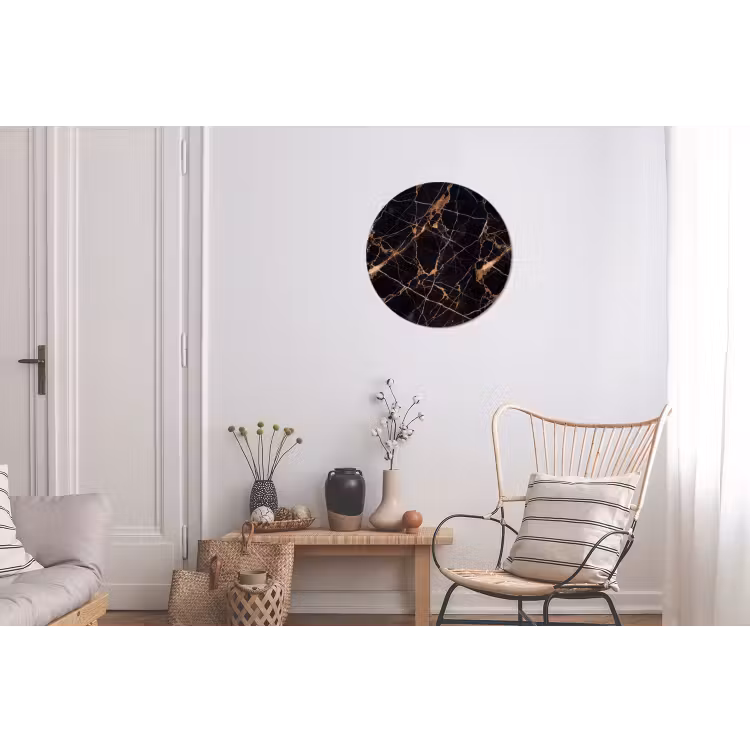 Marmer - Goud - Abstract - Zwart Wandcirkel aluminium klein -woonkamer