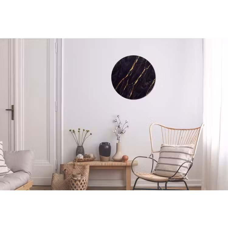 Marmer - Gouden aders - Abstract - Zwart Wandcirkel aluminium klein -woonkamer