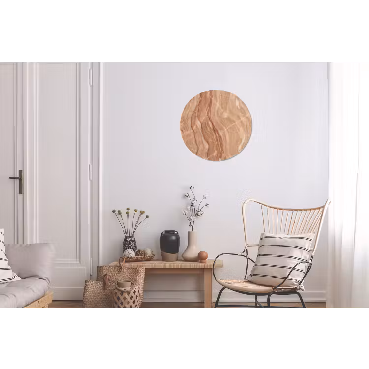 Marmer - Ader - Natuur - Abstract - Beige Wandcirkel aluminium klein -woonkamer