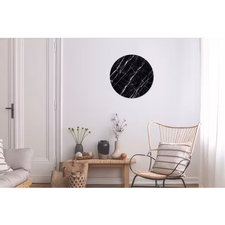 Marmer - Aders - Abstract - Zwart Wandcirkel aluminium klein -woonkamer