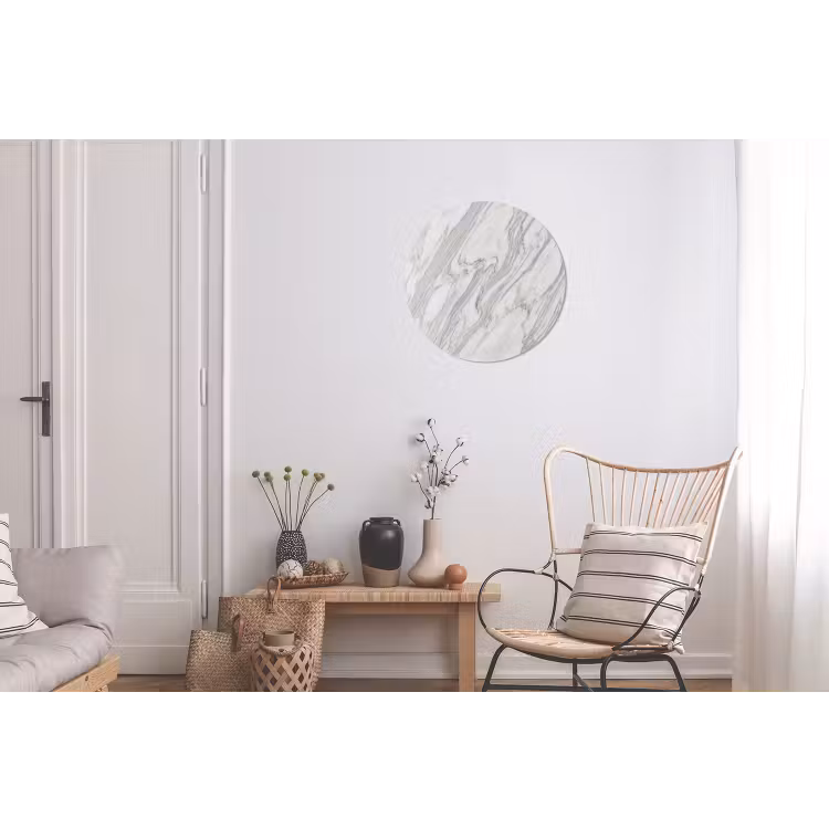 Marmer - Wit - Grijs - Structuur - Modern Wandcirkel aluminium klein -woonkamer