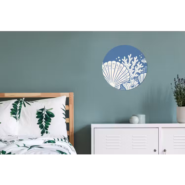 Zeeleven - Koraal - Schelp - Vis - Illustratie - Onderwater Wandcirkel aluminium klein -slaapkamer