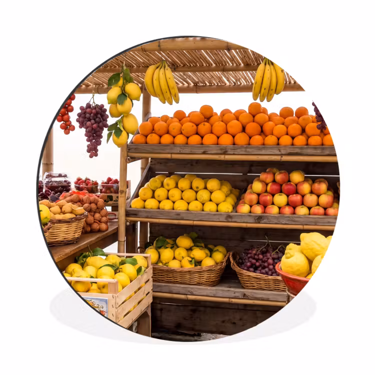 Wall circle - Aluminum - Market Stall - Fruit - Fresh - Marktkraam - Fruit - Vers Wandcirkel aluminium klein