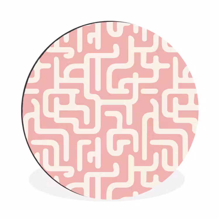Doolhofpatroon - Roze - Wit - Abstract Wandcirkel aluminium klein 190 -3d