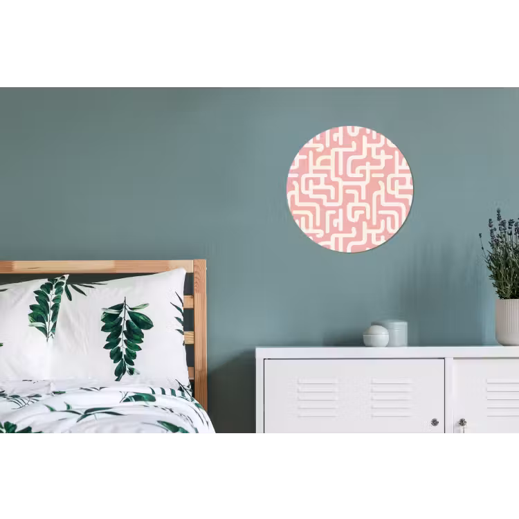 Doolhofpatroon - Roze - Wit - Abstract Wandcirkel aluminium klein 190 -slaapkamer