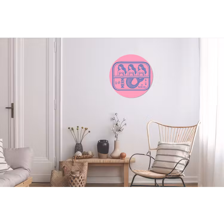 Meermin - Sardineblik - Illustratie - Roze - Retro Wandcirkel aluminium klein -woonkamer