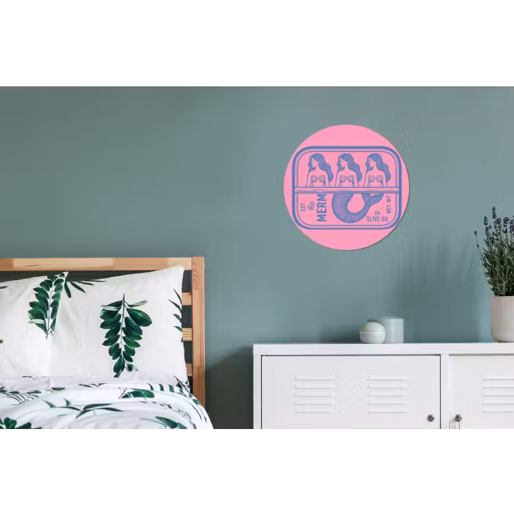 Meermin - Sardineblik - Illustratie - Roze - Retro Wandcirkel aluminium klein -slaapkamer