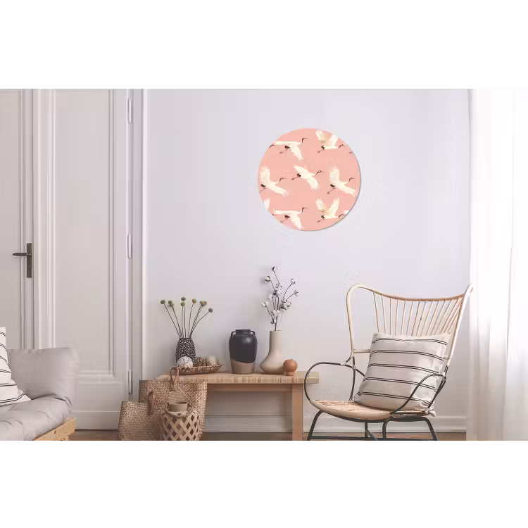 Modern - Kraanvogels - Roze Wandcirkel aluminium klein 190 -woonkamer