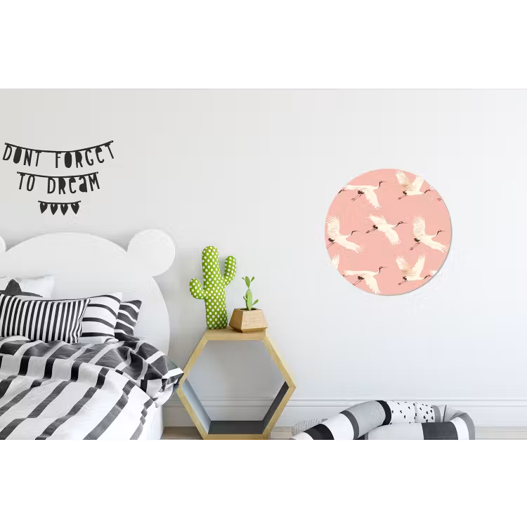 Modern - Kraanvogels - Roze Wandcirkel aluminium klein 190 -kinderkamer