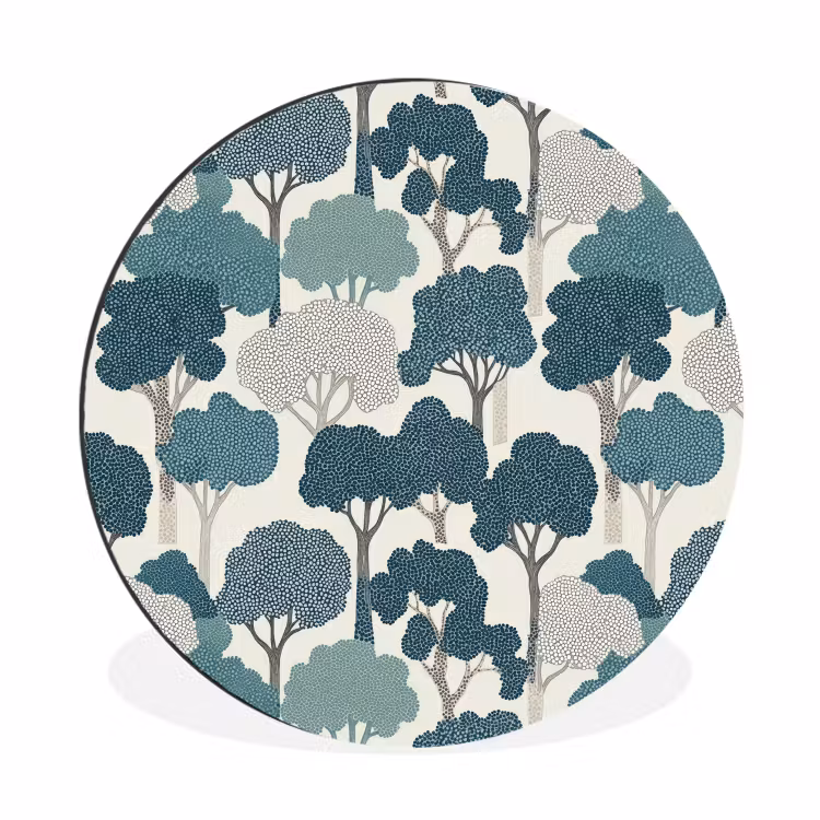 Modern - Bomen - Bos - Patroon - Blauw Wandcirkel aluminium klein 190 -3d