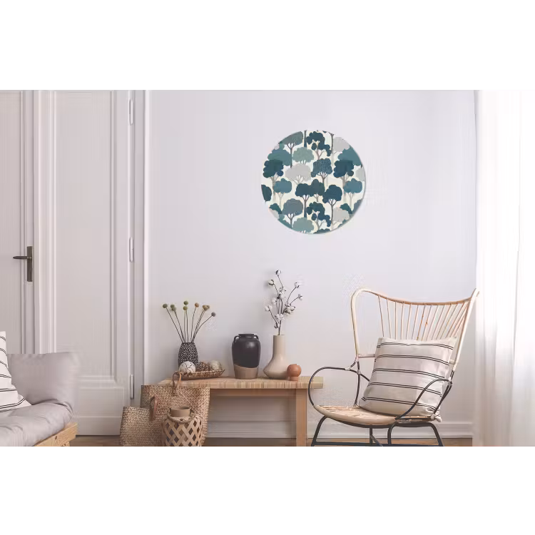 Modern - Bomen - Bos - Patroon - Blauw Wandcirkel aluminium klein 190 -woonkamer