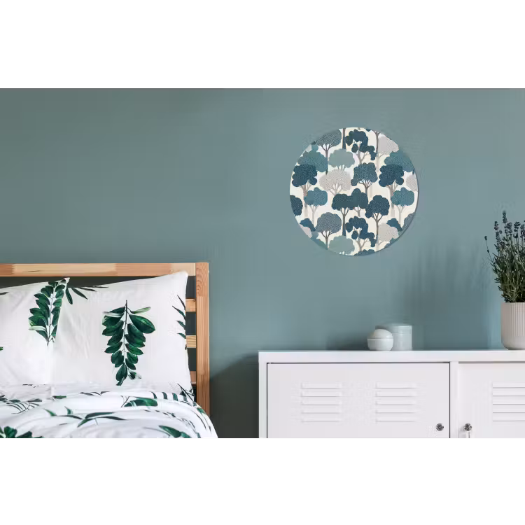 Modern - Bomen - Bos - Patroon - Blauw Wandcirkel aluminium klein 190 -slaapkamer
