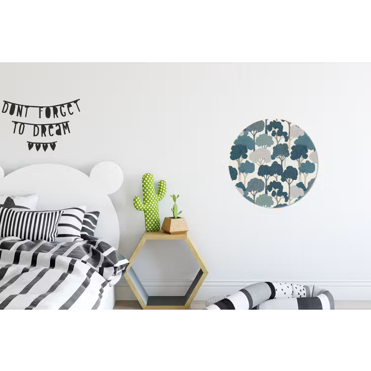 Modern - Bomen - Bos - Patroon - Blauw Wandcirkel aluminium klein 190 -kinderkamer