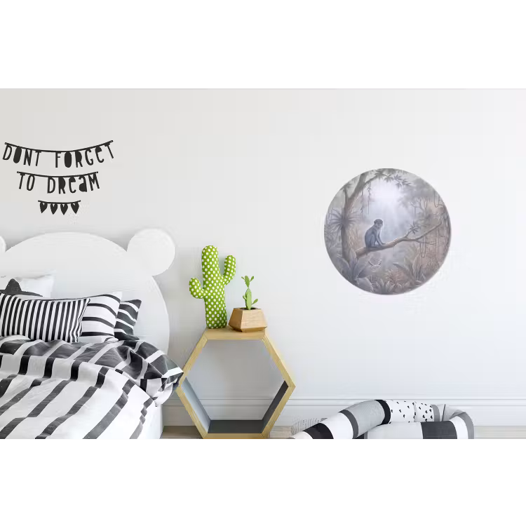 Aap - Boom - Jungle - Natuur - Grijs Wandcirkel aluminium klein -kinderkamer