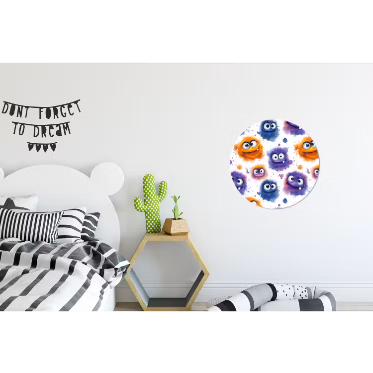 Monstertjes - Aquarel - Kleurrijk Wandcirkel aluminium klein 190 -kinderkamer