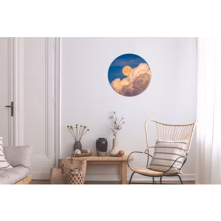 Maan - Wolken - Natuur - Oranje Wandcirkel aluminium klein -woonkamer
