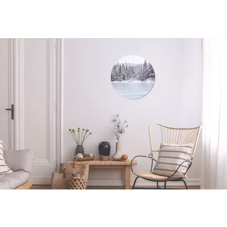 Meer - Dennen - IJs - Winter - Rustgevend Wandcirkel aluminium klein -woonkamer