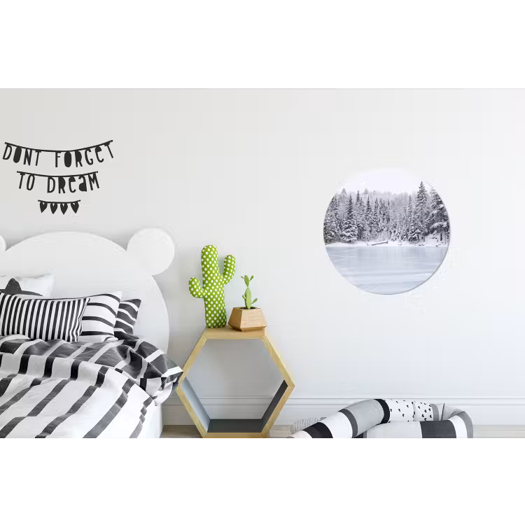 Meer - Dennen - IJs - Winter - Rustgevend Wandcirkel aluminium klein -kinderkamer