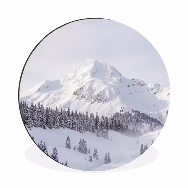 Berg - Sneeuw - Winter - Natuur - Wit Wandcirkel aluminium klein -3d