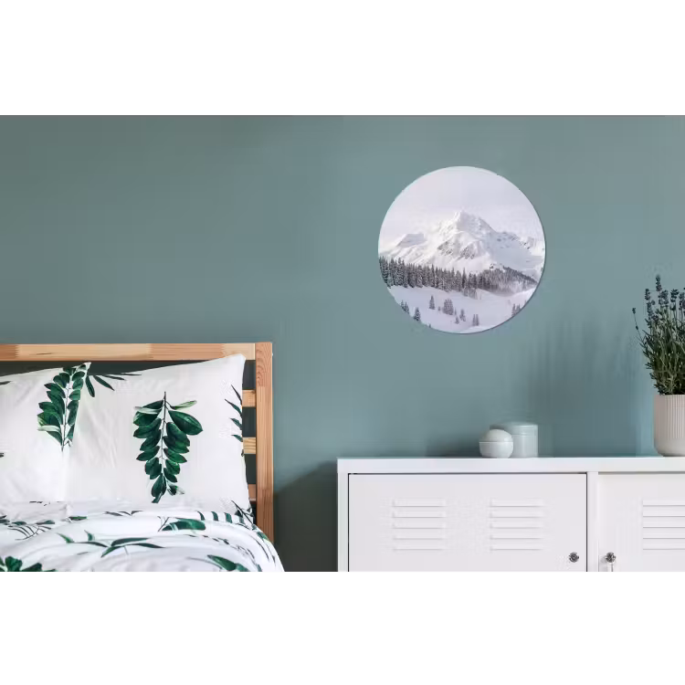 Berg - Sneeuw - Winter - Natuur - Wit Wandcirkel aluminium klein -slaapkamer