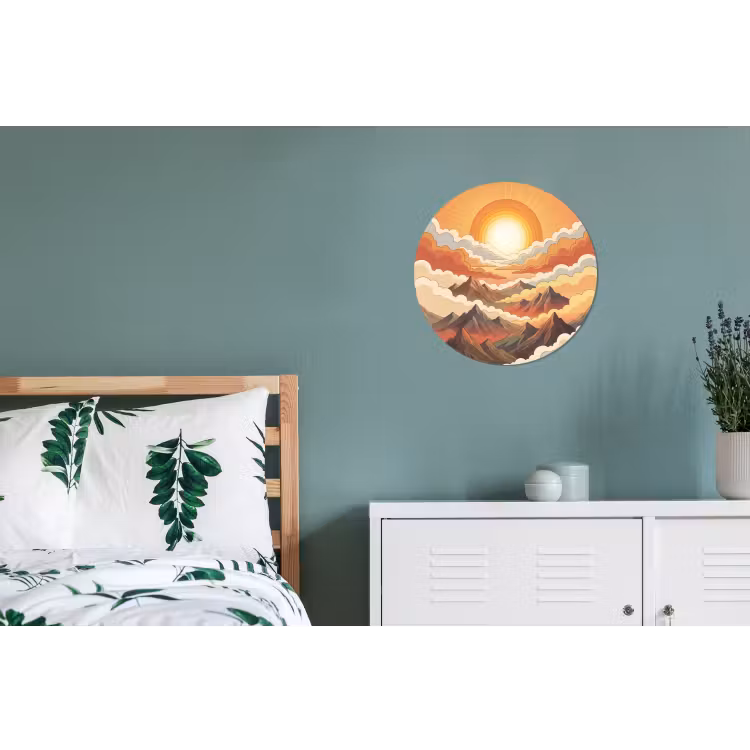 Bergen - Wolken - Natuur - Zonsopgang - Oranje Wandcirkel aluminium klein -slaapkamer