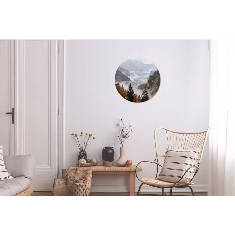Bergen - Vallei - Mist - Herfst - Natuur Wandcirkel aluminium klein -woonkamer