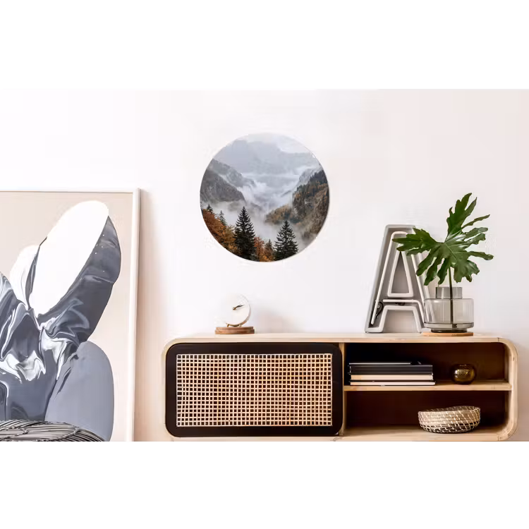 Bergen - Vallei - Mist - Herfst - Natuur Wandcirkel aluminium klein -kantoor