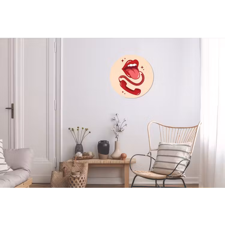 Mond - Telefoon - Popart - Rood - Illustratie Wandcirkel aluminium klein -woonkamer