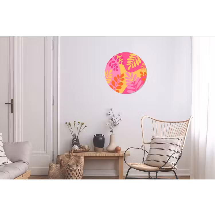 Natuur - Bladeren - Abstract - Roze - Geel Wandcirkel aluminium klein -woonkamer