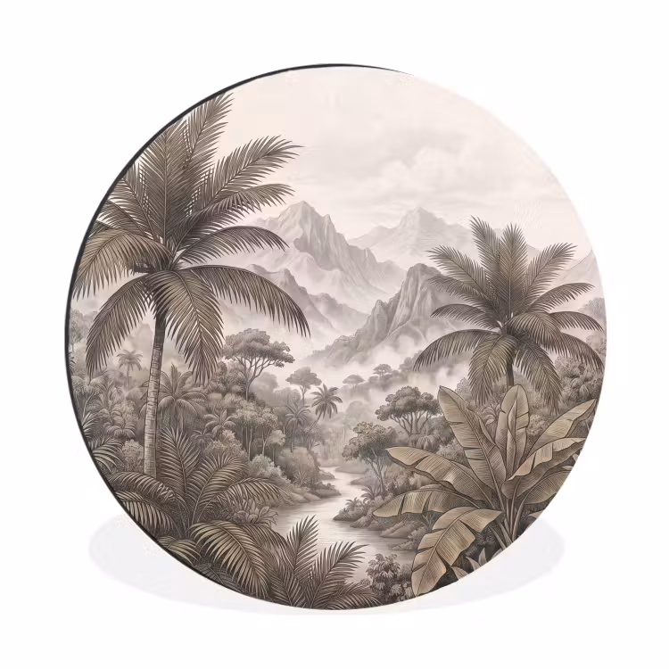 Natuur - Bergen - Rivier - Tropisch - Vintage Wandcirkel aluminium klein -3d