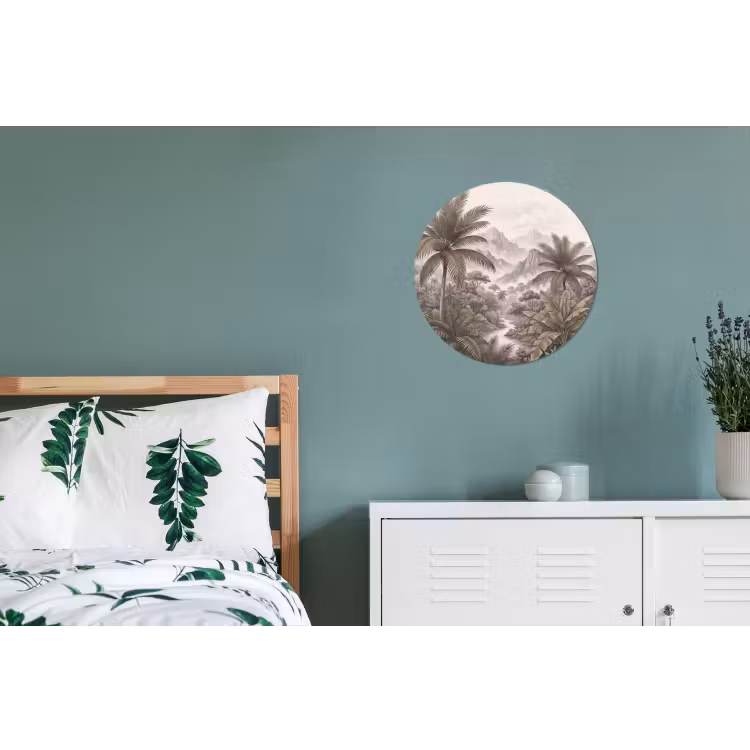 Natuur - Bergen - Rivier - Tropisch - Vintage Wandcirkel aluminium klein -slaapkamer