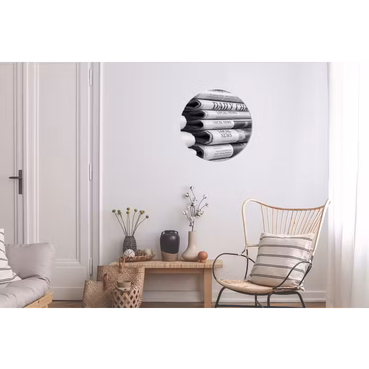 Krant - Stapel - Nieuws - Zwart-wit - Media Wandcirkel aluminium klein -woonkamer