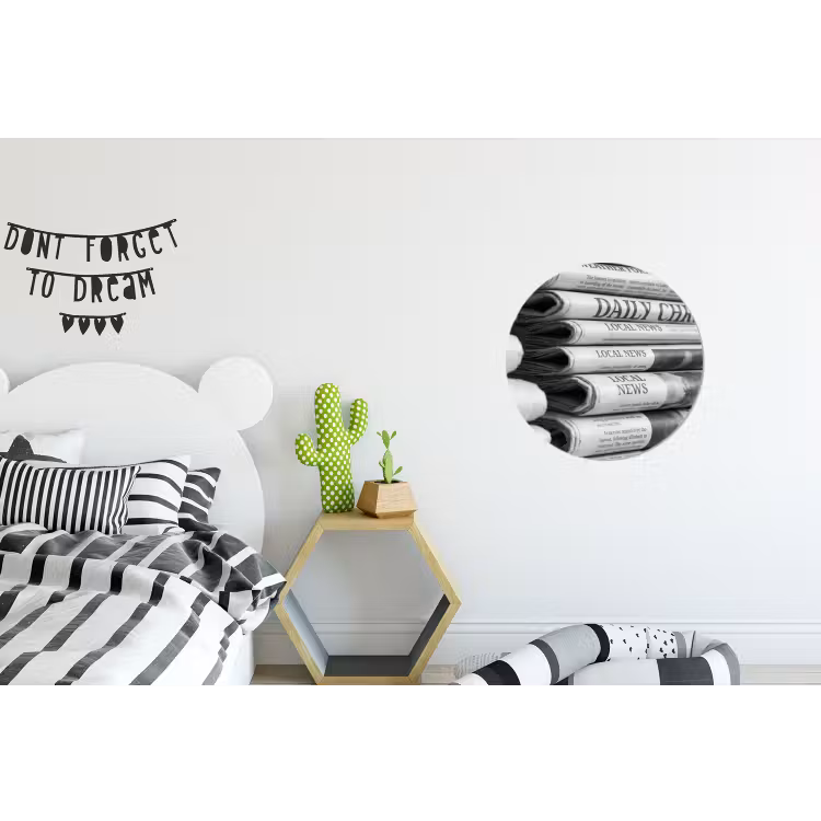 Krant - Stapel - Nieuws - Zwart-wit - Media Wandcirkel aluminium klein -kinderkamer