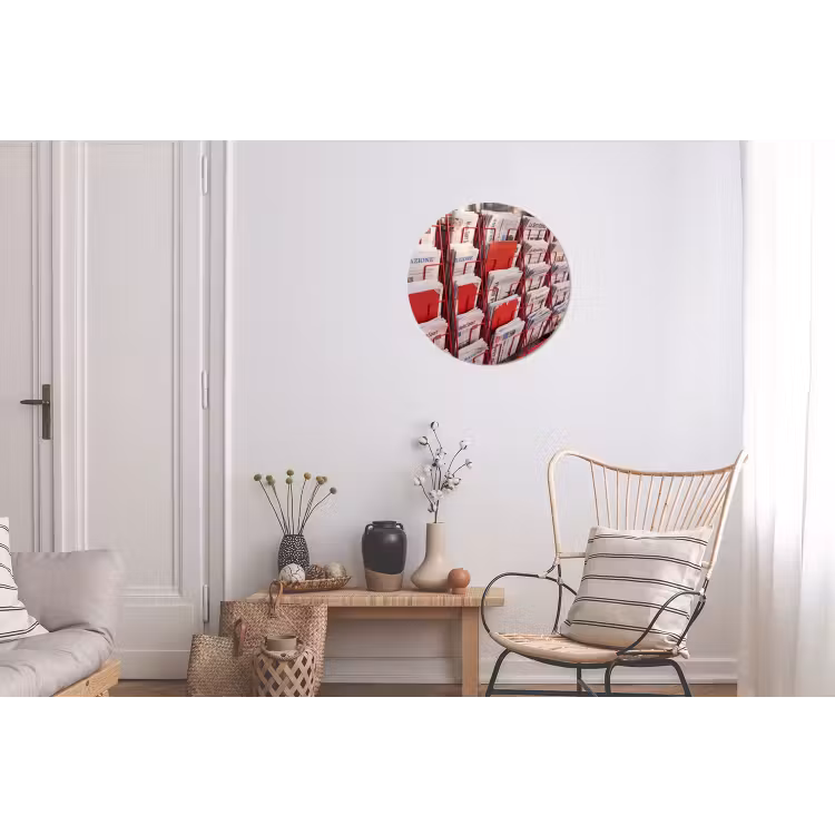 Kranten - Rek - Stedelijk - Dagelijks leven - Rood Wandcirkel aluminium klein -woonkamer