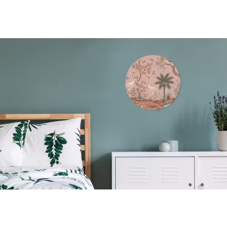 Nostalgisch - Reigers - Roze Wandcirkel aluminium klein -slaapkamer