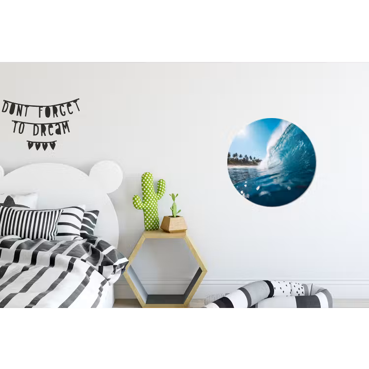 Oceaan - Golf - Strand - Natuur - Blauw Wandcirkel aluminium klein -kinderkamer