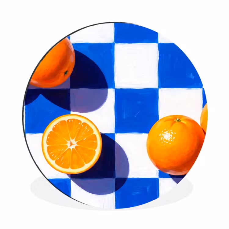 Wall circle - Aluminum - Orange - Checkered - Food - Sinaasappel - Geruit - Eten Wandcirkel aluminium klein