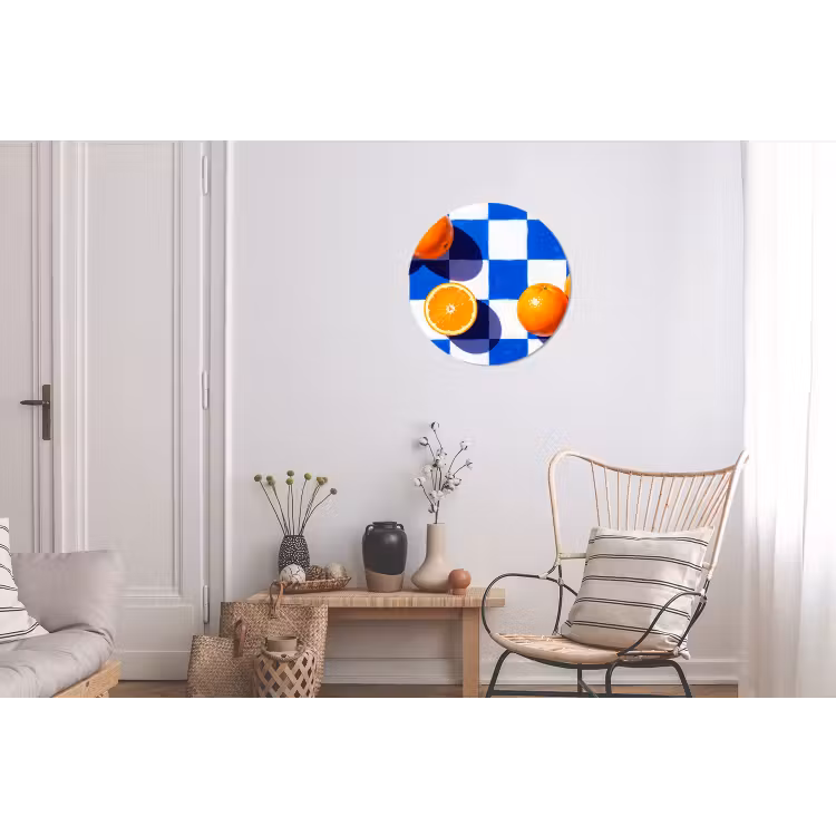 Wall circle - Aluminum - Orange - Checkered - Food - Sinaasappel - Geruit - Eten Wandcirkel aluminium klein