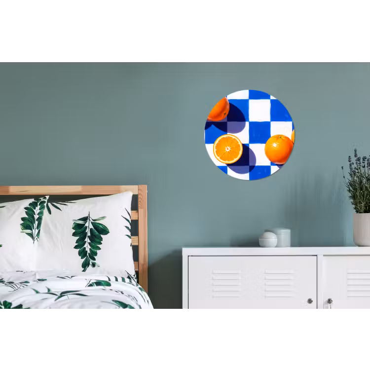 Wall circle - Aluminum - Orange - Checkered - Food - Sinaasappel - Geruit - Eten Wandcirkel aluminium klein